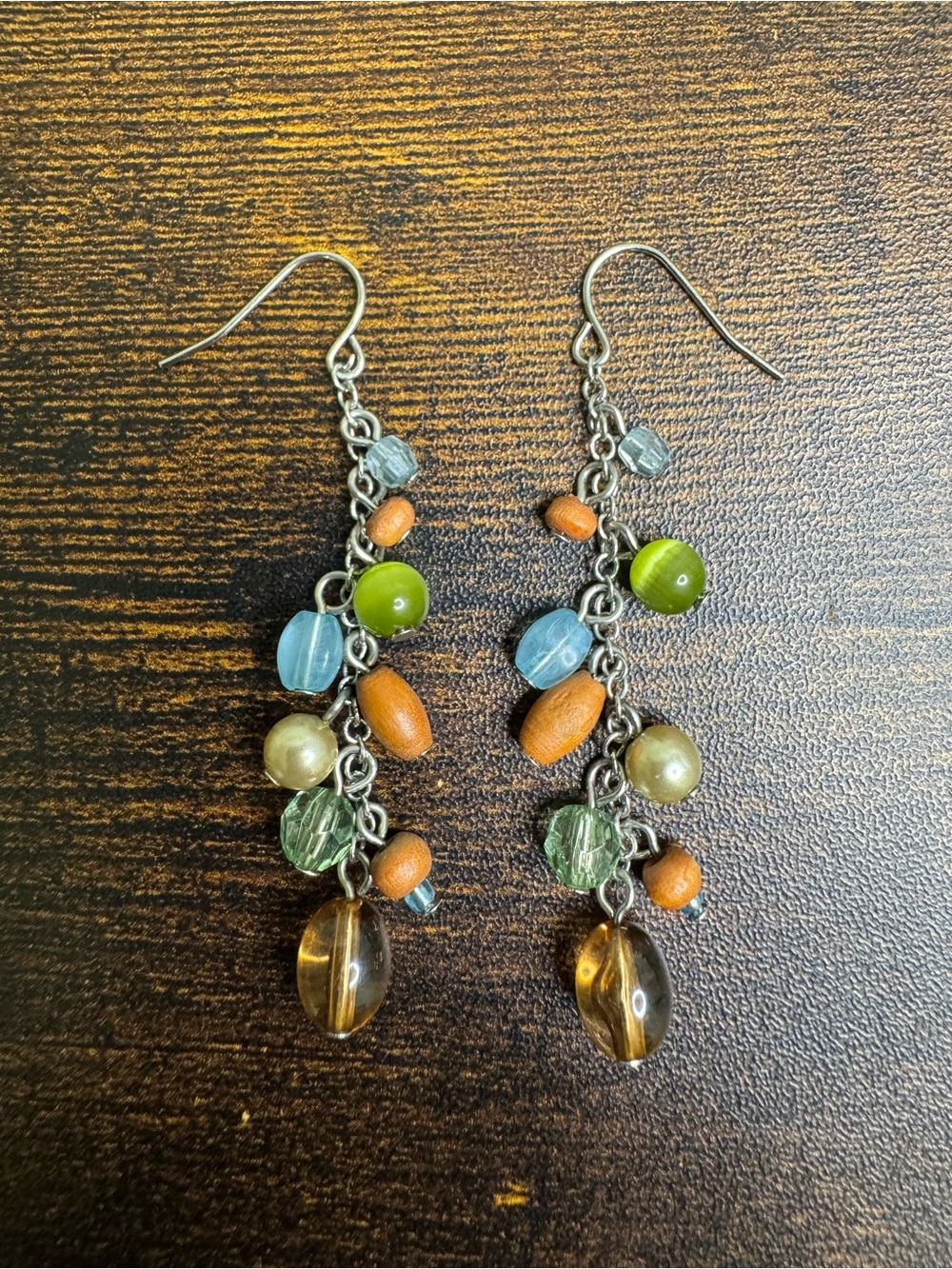 4/$20 Multi-Bead Dangle Earrings in Green, Blue, Brown